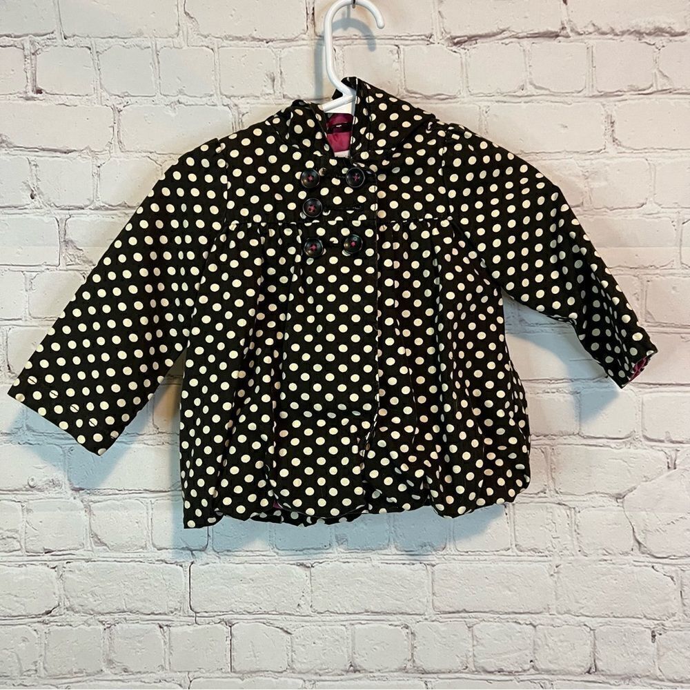 Oshkosh Girls lightweight jacket brown and cream polka dots size 12 months